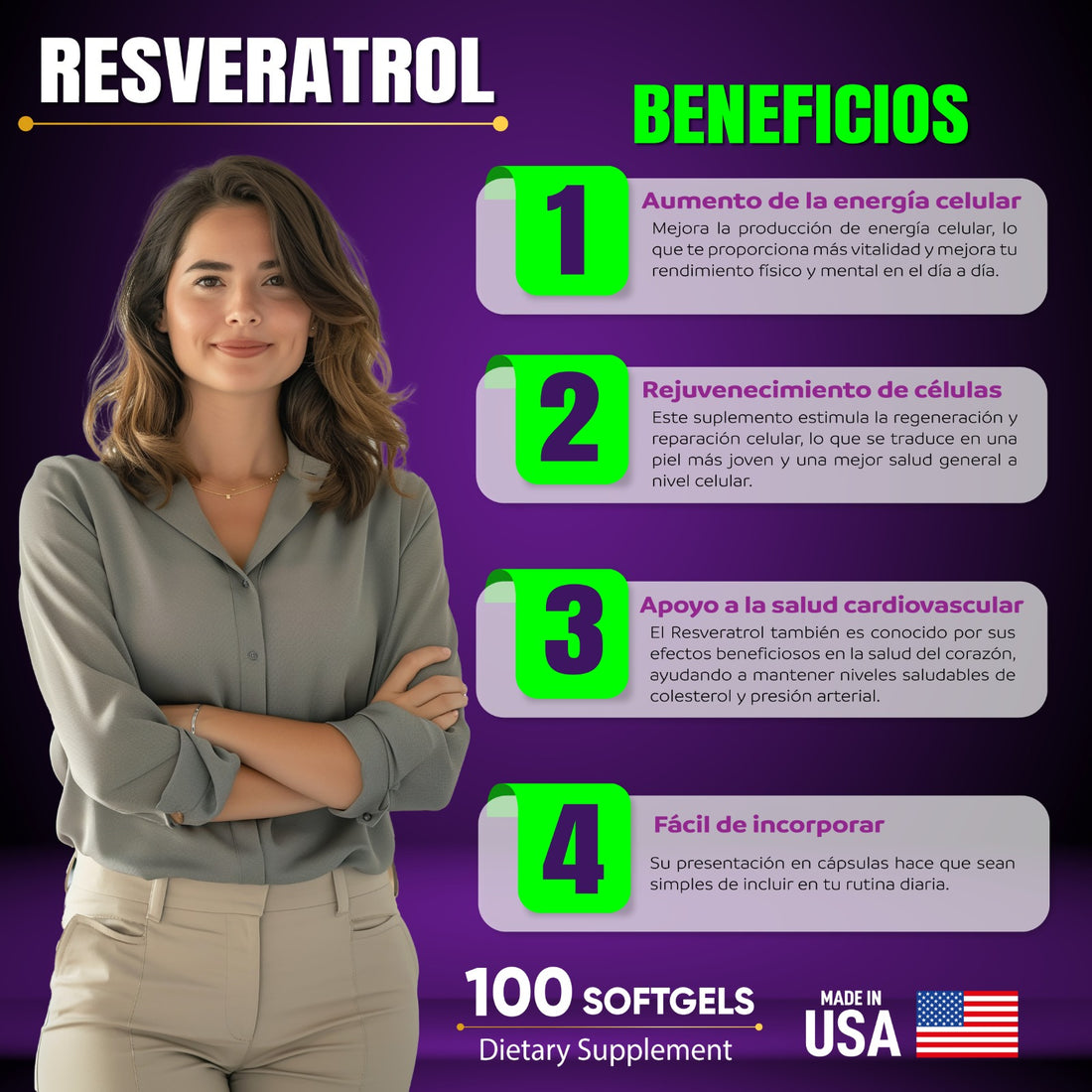 ✨ Resveratrol X — 100 Softgels  — Lleva 2 y paga 1 🛍️💜