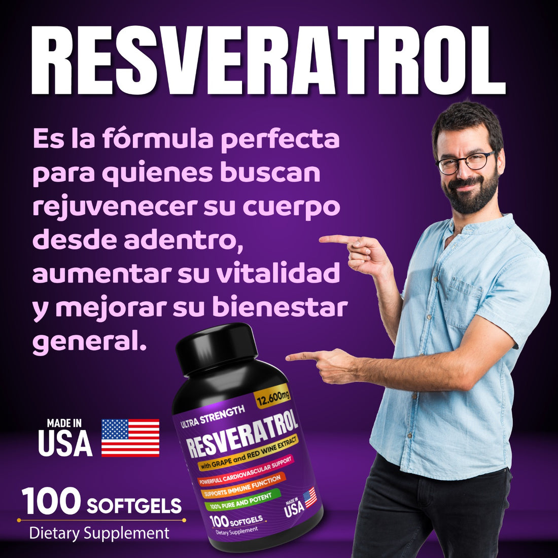 ✨ Resveratrol X — 100 Softgels  — Lleva 2 y paga 1 🛍️💜